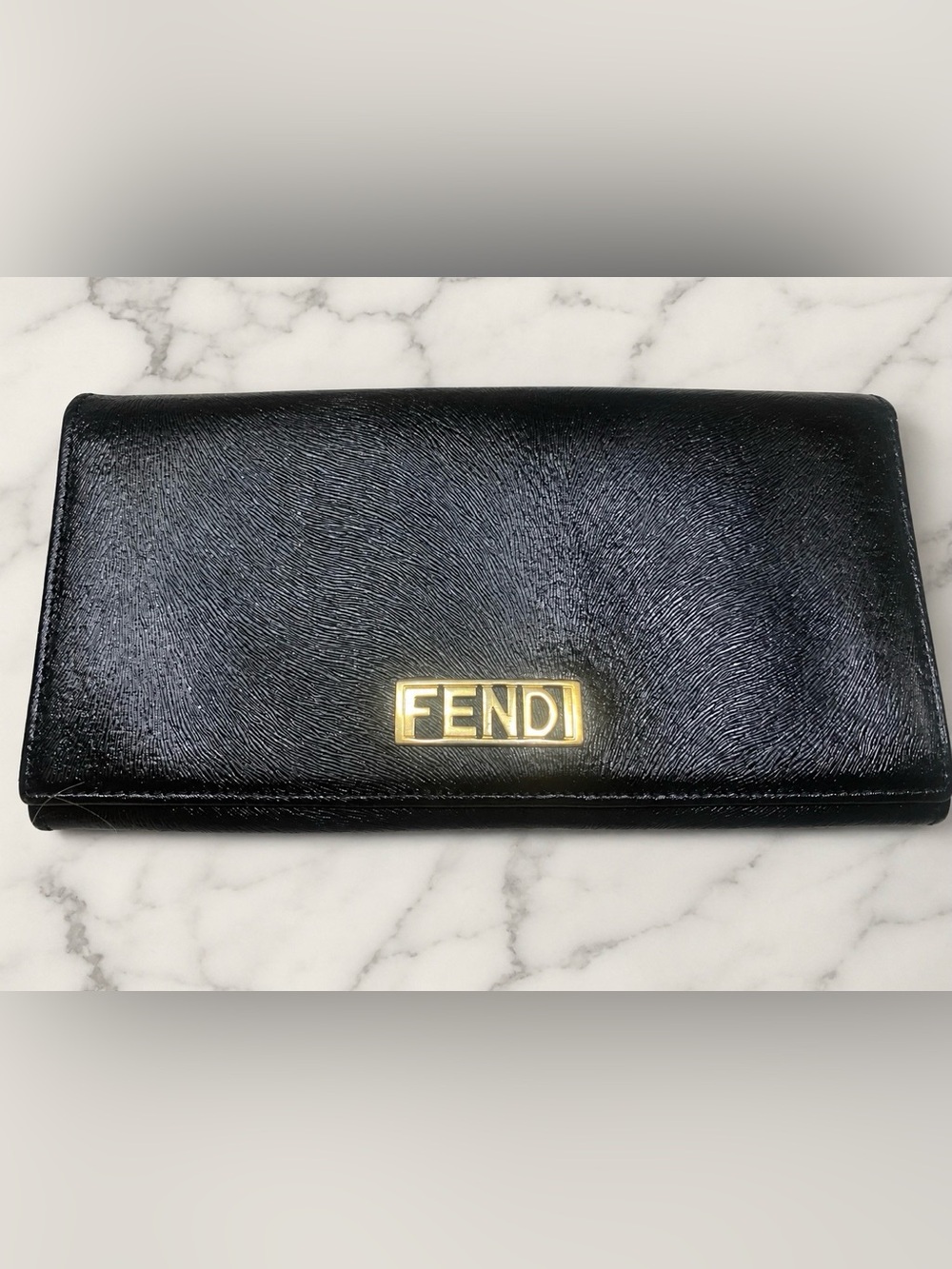 Authentic Fendi Black Continental Wallet | Unique Ripple-Grain Leather